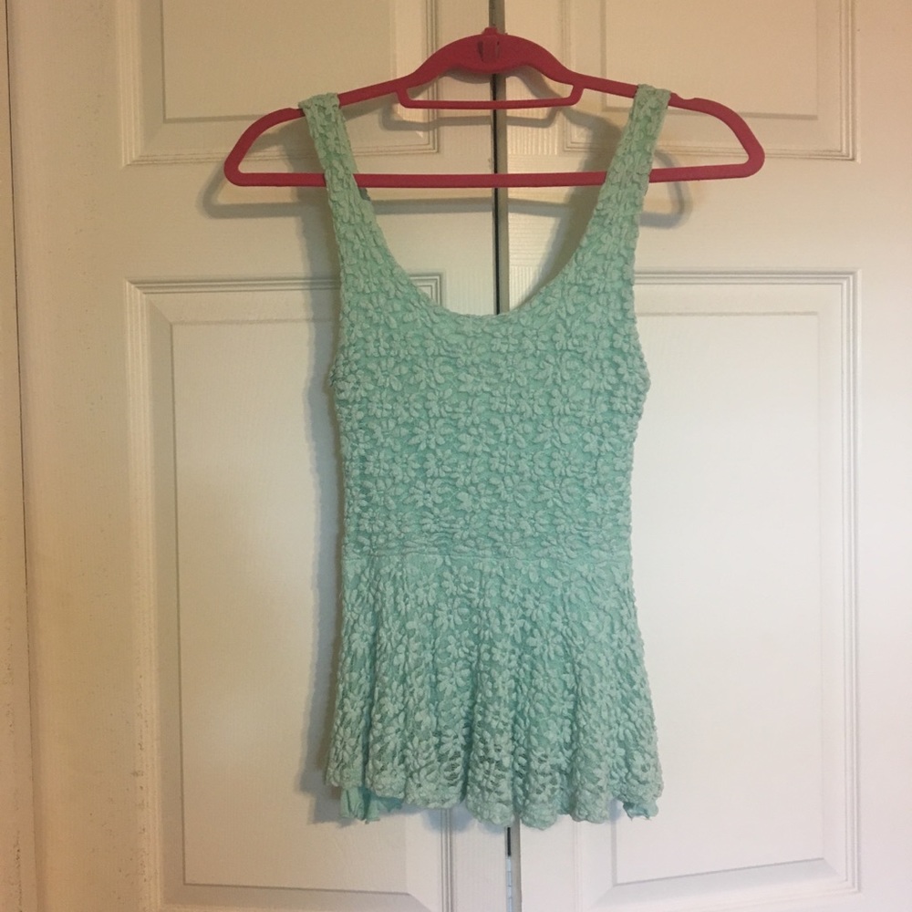 Urban Outfitters Turquoise Lace Peplum Tank